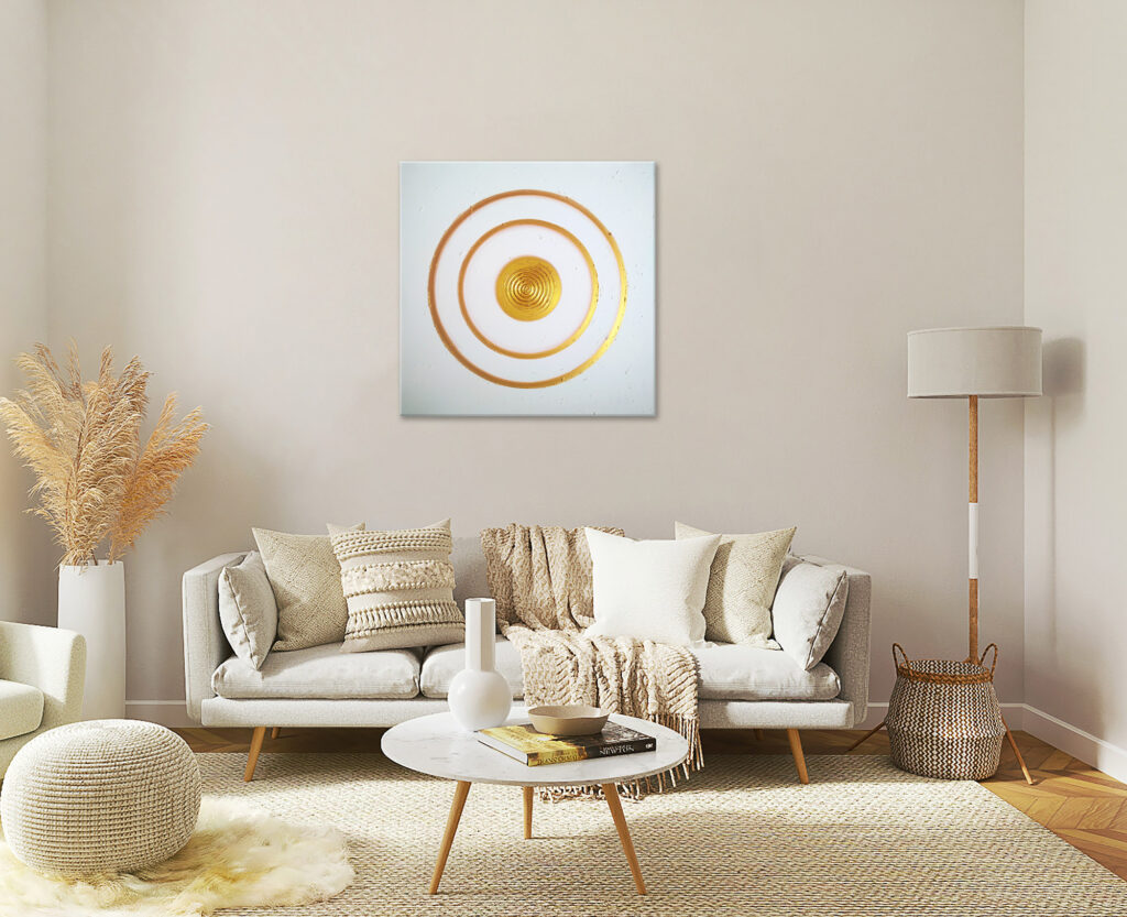Heil-Kraft-Bild Weiß Gold im Wohnzimmer